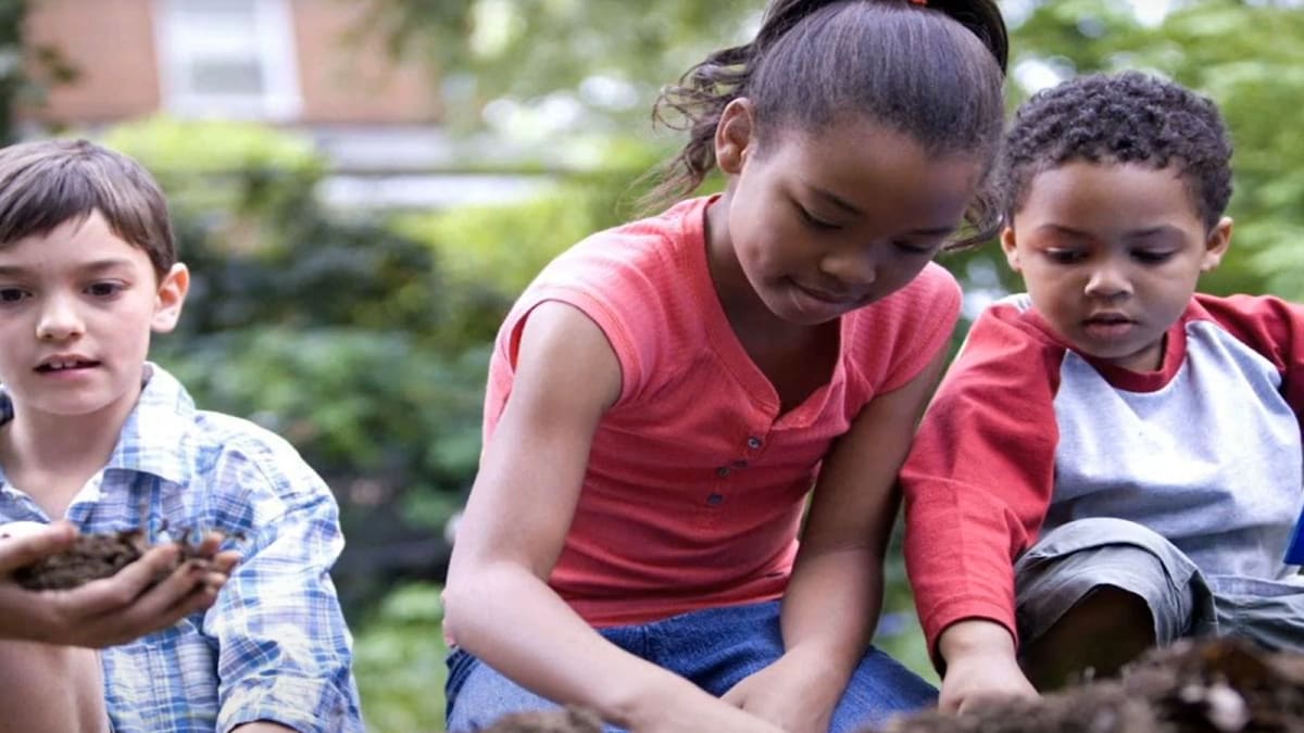 Kids are playing with their hands in dirt.