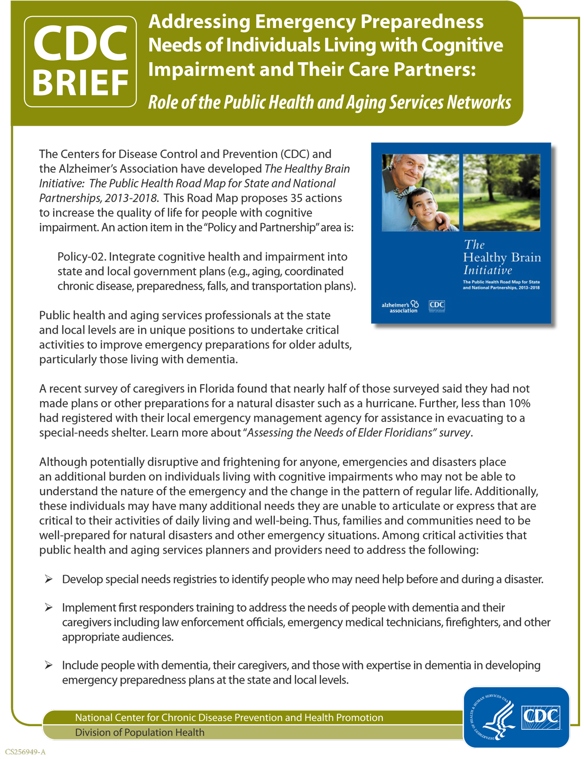 cover page emergency preparedness needs of individuals living with cognitive impairment and their care partners: role of the public health and aging services networks