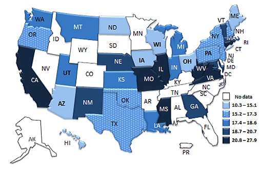 Percentage of Children with Active Asthma Who Used QRMs Frequently