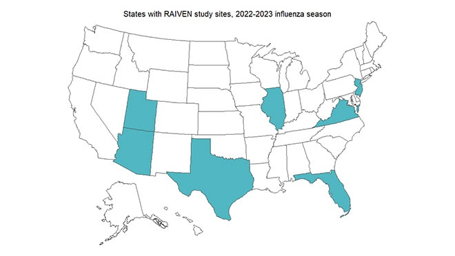 Map of states with RAIVEN study sites