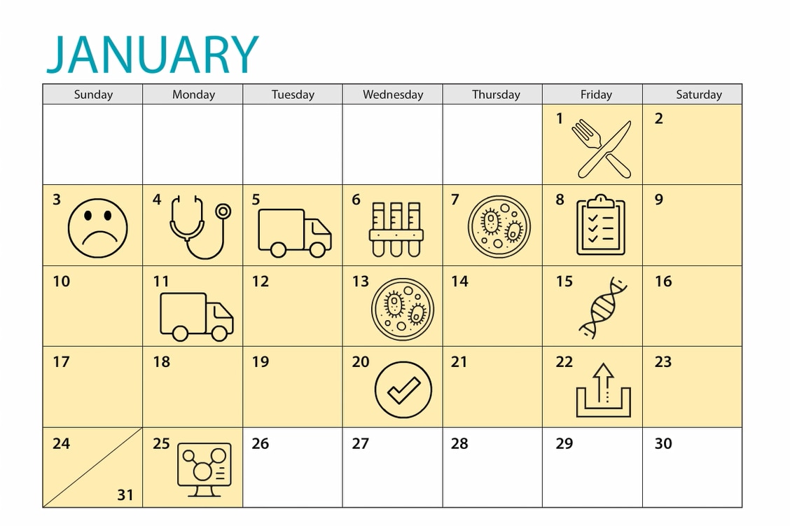 Timeline for identifying and reporting cases in foodborne outbreaks