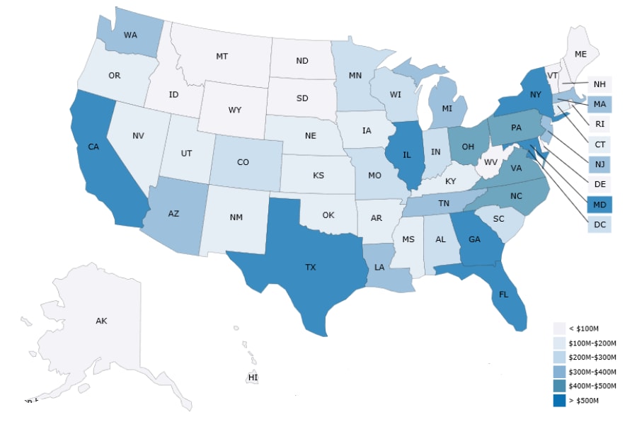 2024 CDC Grant Funding Profiles map of the United States and DC - for Fiscal Year 2023