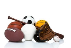 Sports equipment such as a football, baseball, and soccer ball.