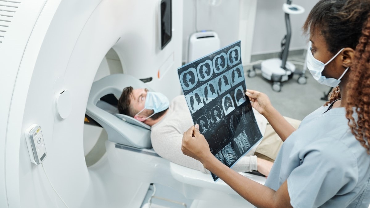 a man receiving a CT scan