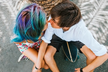 Teen couple kissing