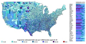 Teen Birth Rates in the United States by County, 2003 through 2020