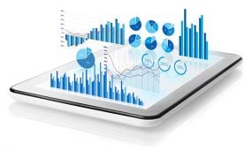 Illustration of graphs and pie charts with 3D effect.