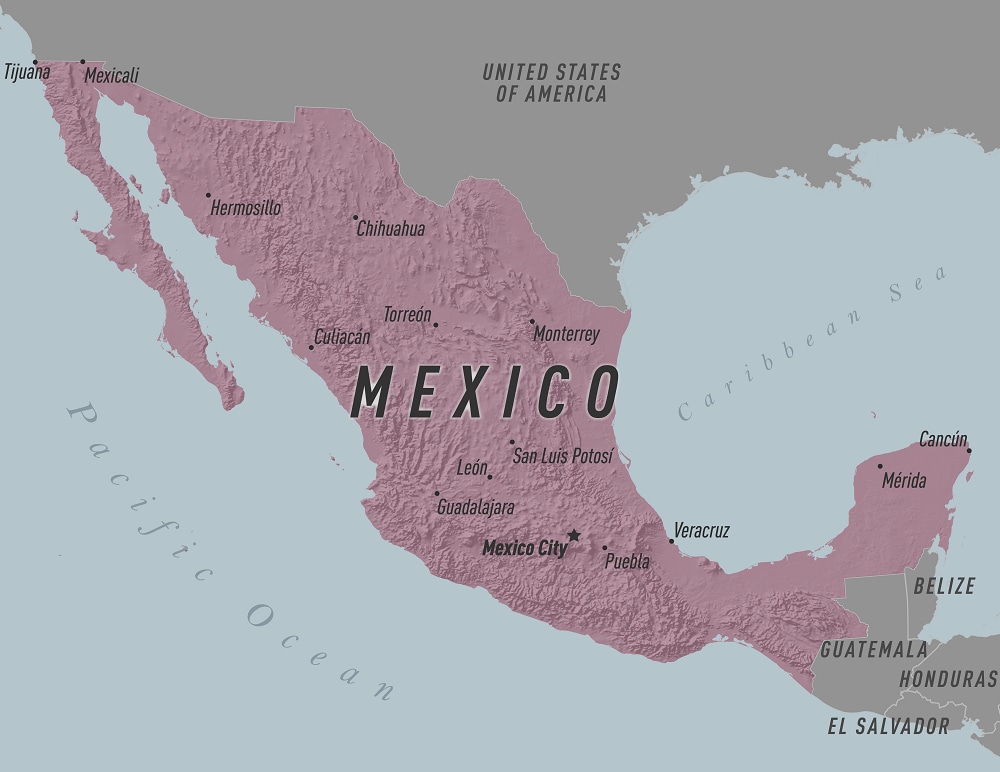 Map of Mexico. This particular strain of Salmonella has been found among travelers who have visited Mexico.