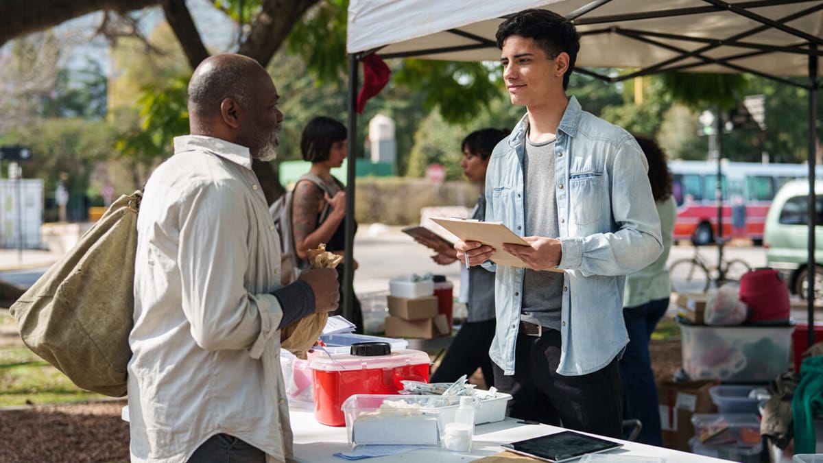 A man receives services from a syringe services program (SSP).