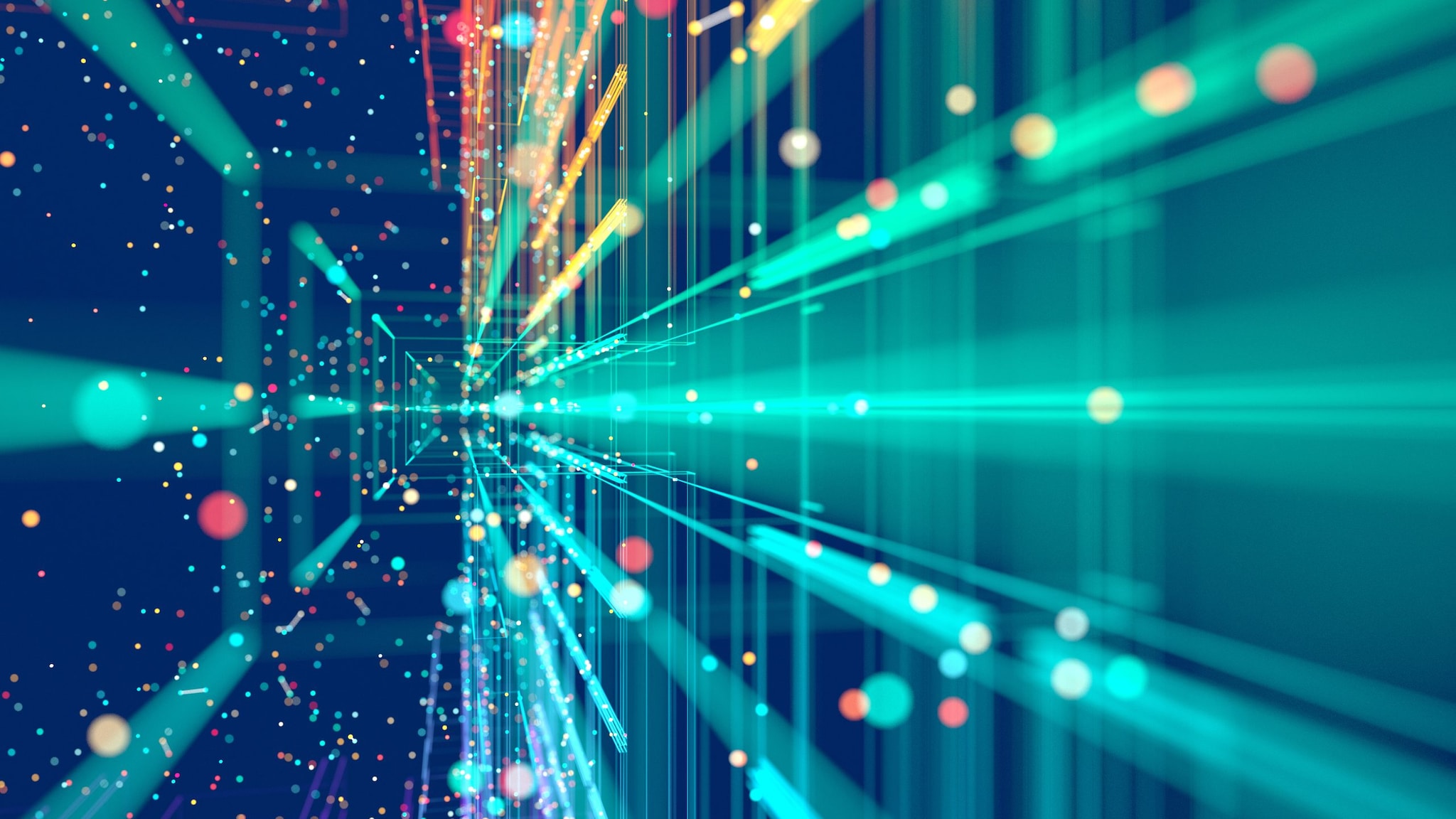 An image of particles streaming to represent data flows