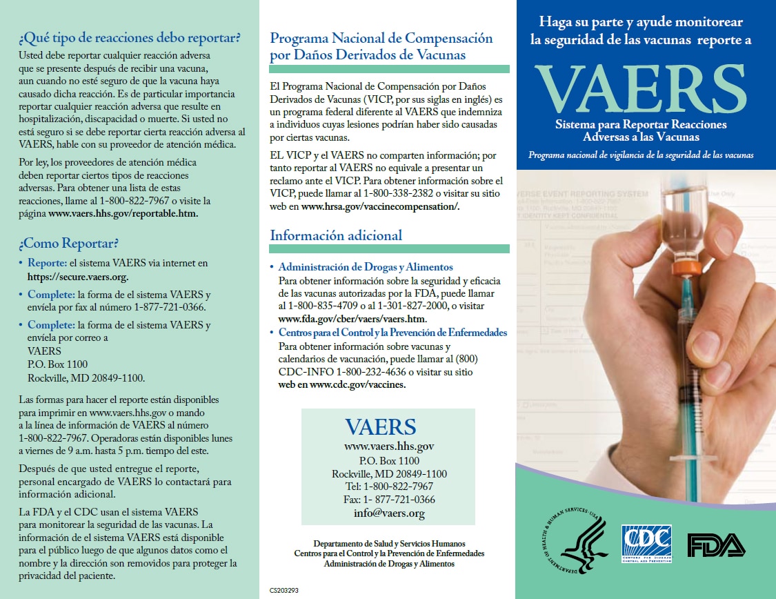 Do Your Part for Vaccine Safety - Report to VAERS Brochure - Spanish Thumb Image