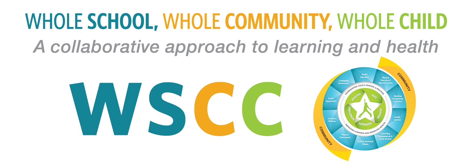 Logo with text: Whole School, Whole Community, Whole Child: WSCC. A collaborative approach to learning and health.